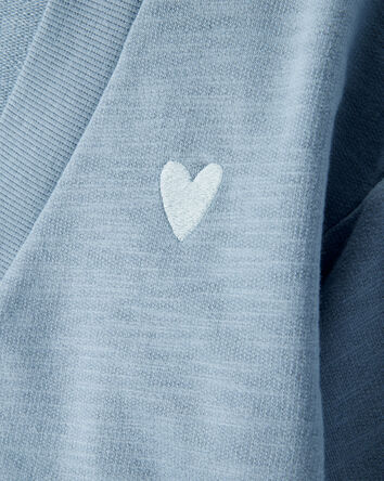 Toddler Girl Heart Cotton Long-Sleeve Cardigan Sweater - Blue, 