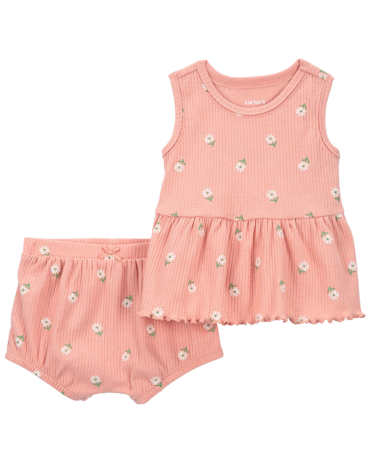 Pink Baby 2Piece Floral Ribbed Outfit Set