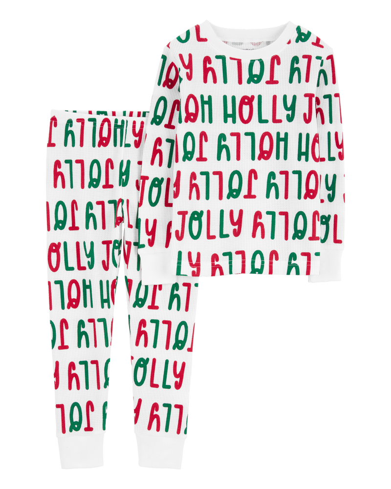 Toddler 2-Piece Christmas Holly Jolly Thermal Pajamas, image 1 of 3 slides