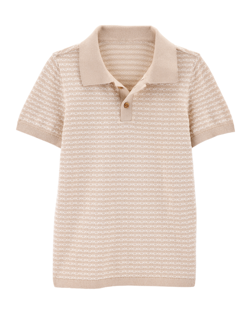 Kid Coastal Striped Knit Polo Shirt - Khaki, image 1 of 5 slides