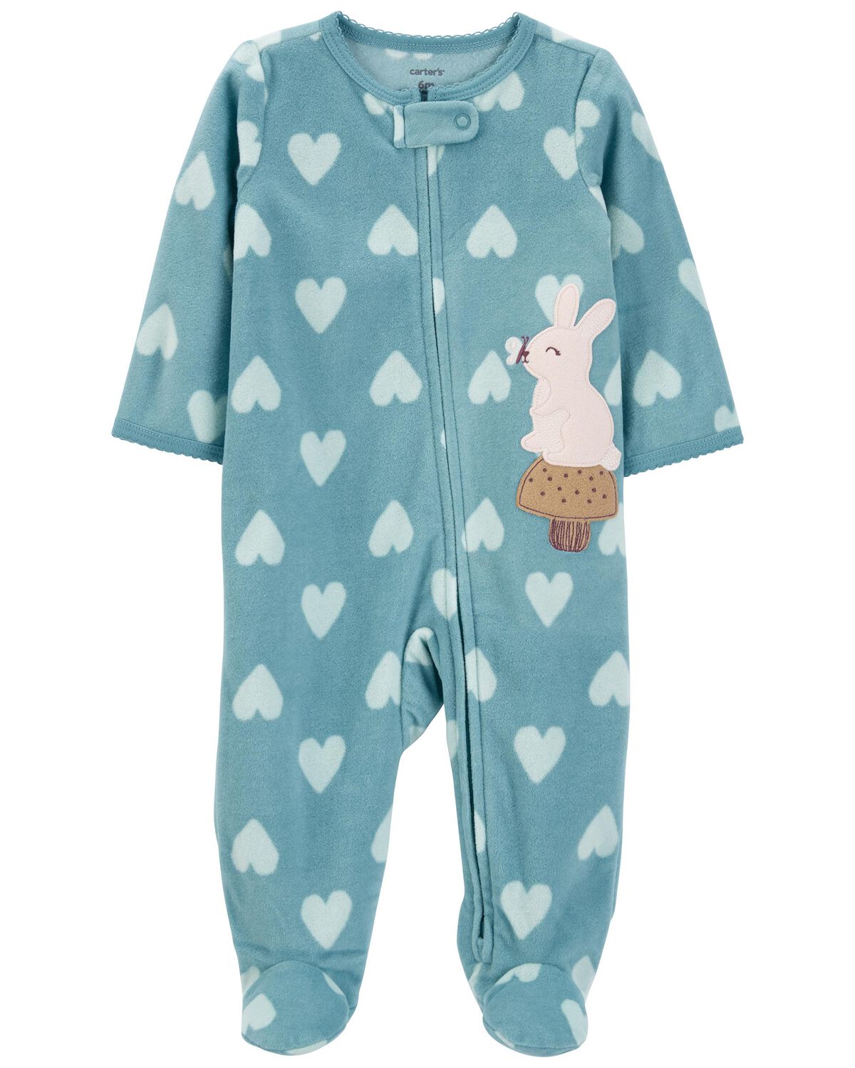 Blue Baby Bunny Heart ZipUp Fleece Sleep & Play Pajamas