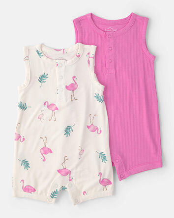 Baby Girl 2-Pack Flamingo PurelySoft Sleeveless Romper Set - Pink/Ivory, 