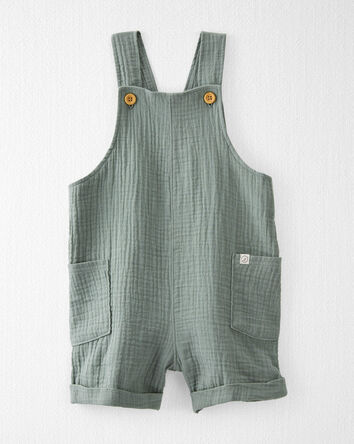 Organic Cotton Gauze Shortalls in Green, 