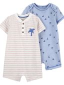 Blue/Pink - Baby 2-Pack Cotton Rompers