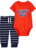 Orange/Navy - Baby 2-Piece Little Bro Bodysuit Pant Set