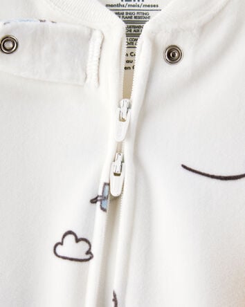 Baby Boy Helicopter Print Loose Fit Long-Sleeve 2-Way Zip 1-Piece Pajamas - White, 