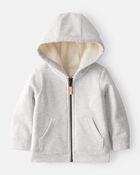 Baby Girl Long-Sleeve Hooded Zip-Up Jacket - Grey, image 1 of 4 slides