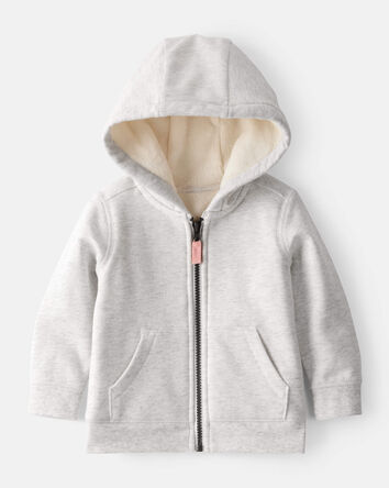 Baby Girl Long-Sleeve Hooded Zip-Up Jacket - Grey, 