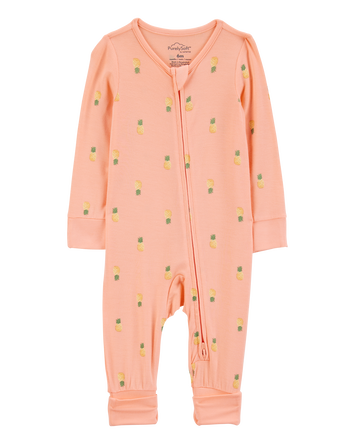 Baby Girl Pineapple Print 2-Way Zip PurelySoft Convertible Foot Sleep & Play Pajamas - Coral, 