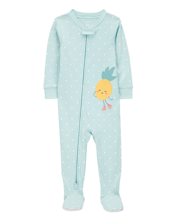 Baby Girl 1-Piece Pineapple 100% Snug Fit Cotton Footie Pajamas - Green, 