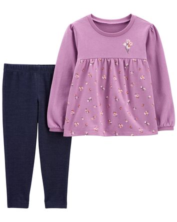 Toddler 2-Piece French Terry Top & Knit Denim Pant Set, 