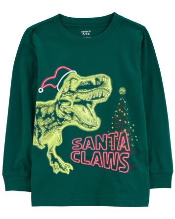 Kid Santa Claws Dinosaur Graphic Tee, 