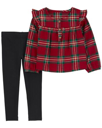 Toddler 2-Piece Plaid Flannel Top & Stretch Leggings, 