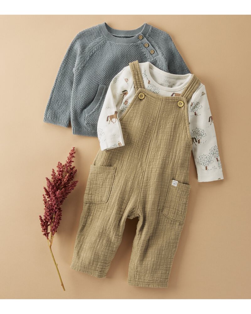 Baby Organic Cotton Textured Gauze Overalls in Light Maple, image 6 of 7 slides