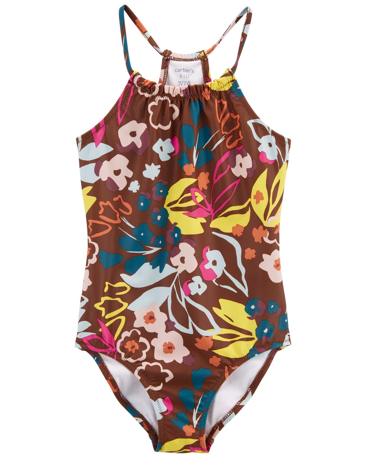 Brown Kid 1Piece Floral Swimsuit