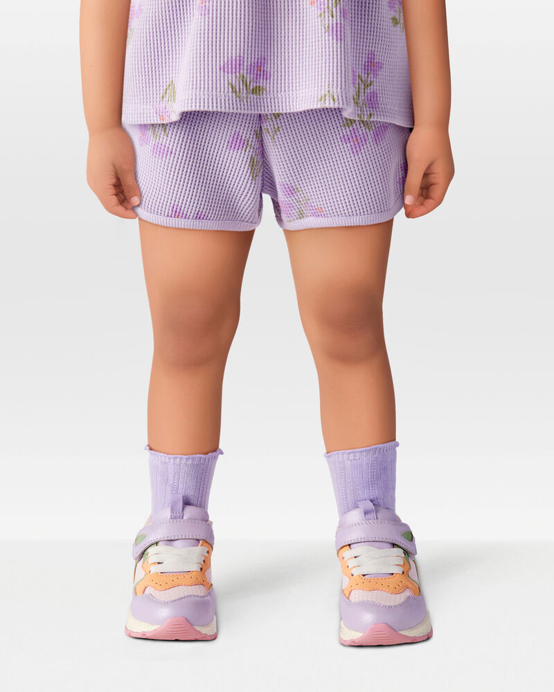 Toddler Floral Waffle Knit Shorts - Purple, image 2 of 6 slides