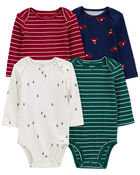 Baby 4-Pack Long-Sleeve Holiday Bodysuits, image 1 of 7 slides