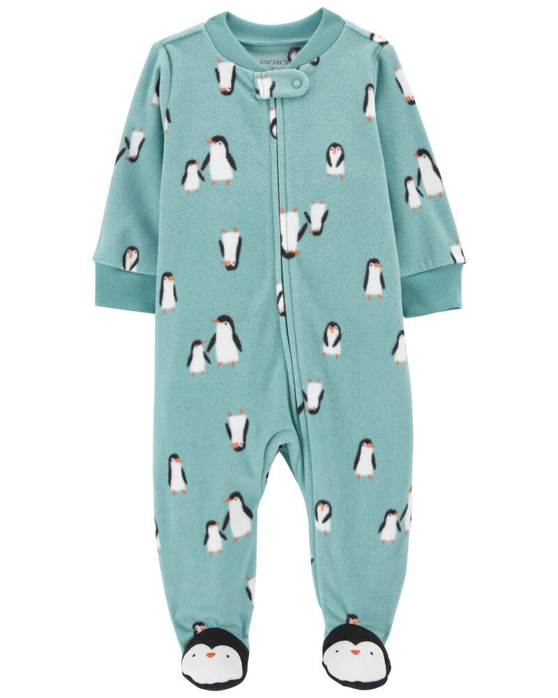 Baby Penguin Fleece Zip-Up Footie Sleep & Play Pajamas, image 1 of 5 slides
