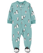 Baby Penguin Fleece Zip-Up Footie Sleep & Play Pajamas, image 1 of 5 slides