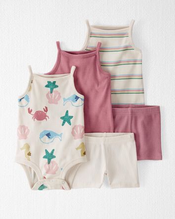 Baby 5-Piece Organic Cotton Tank Bodysuits & Shorts Set
, 