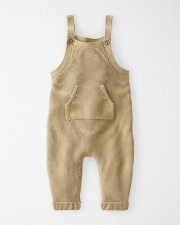 Baby Organic Cotton Sweater Knit Overalls in Khaki, 