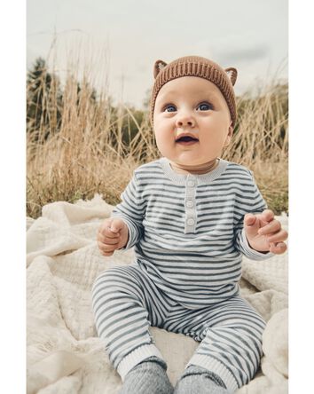 Baby Organic Cotton Gray Striped Sweater Knit Set, 
