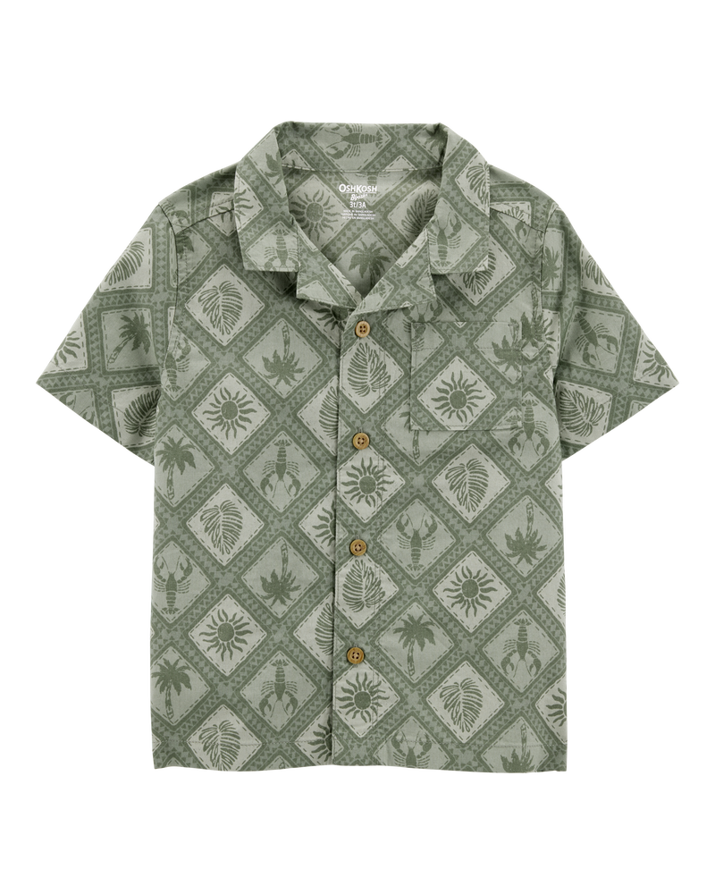 Baby Tile Print Button-Down Shirt - Green, image 1 of 3 slides