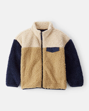 Boys Sherpa Long-Sleeve Zip-Up Jacket - Cream/Navy, 