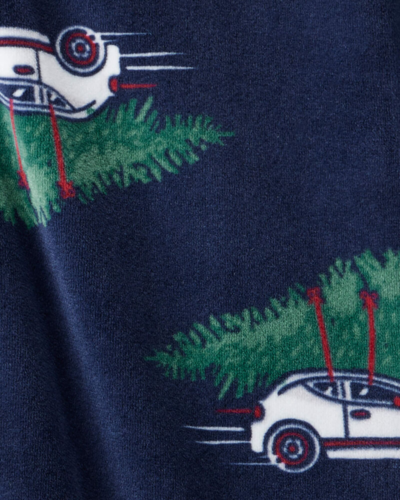 Baby Boy Car Print Velour Long-Sleeve Loose Fit 1-Piece Pajamas - Navy, image 3 of 4 slides