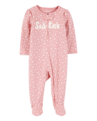 Baby Girl Little Sister 2-Way Zip Cotton Sleep & Play Pajamas - Pink, image 1 of 3 slides