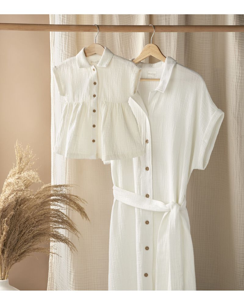 Baby Organic Cotton Button-Front Dress in Cream, image 6 of 7 slides
