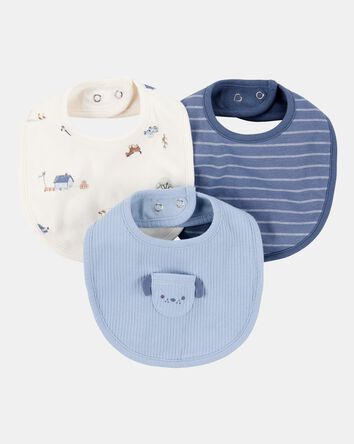 Baby 3-Pack Dog Bibs - Blue/Ivory, 