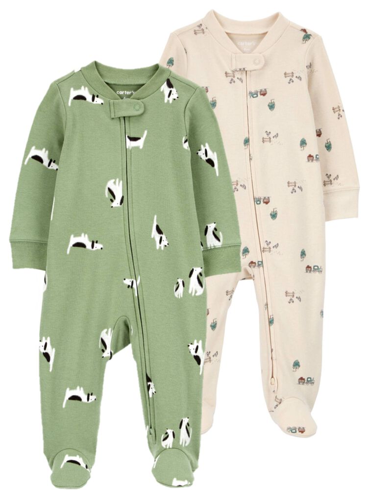 Baby 2-Pack 2-Way Zip Cotton Sleep & Play Pajamas, image 1 of 5 slides