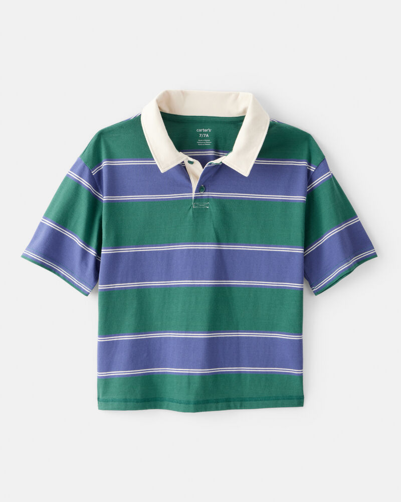 Boys Cotton Short-Sleeve Stripe Polo - Green/Blue, image 1 of 3 slides