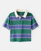 Boys Cotton Short-Sleeve Stripe Polo - Green/Blue, image 1 of 3 slides