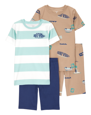 Kid Surfing Print Snug Fit Cotton 4-Piece Pajamas, 