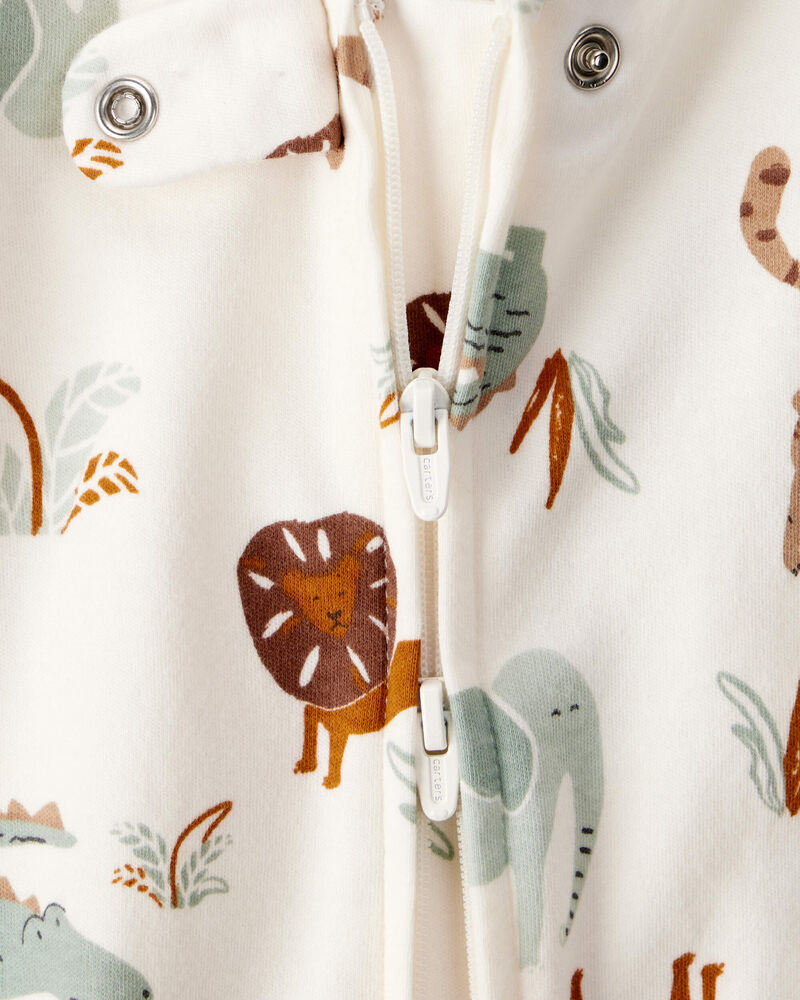 Baby Animal Print 2-Way Zip Cotton Sleep & Play Pajamas, image 2 of 6 slides