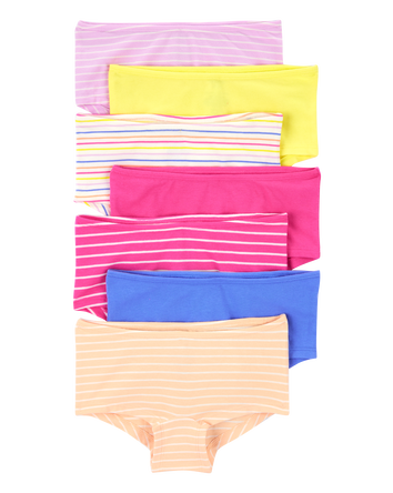 Kid 7-Pack Striped Boyshort Cotton Stretch Underwear, 