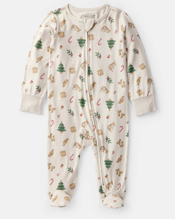 Baby Christmas Print PurelySoft Long-Sleeve Sleep & Play Pajamas - White, 