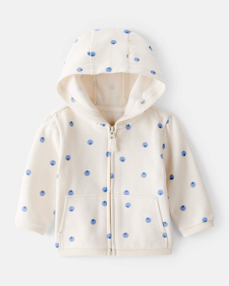 Baby Girl Blueberry Print Long-Sleeve Hoodie - Ivory, image 1 of 3 slides