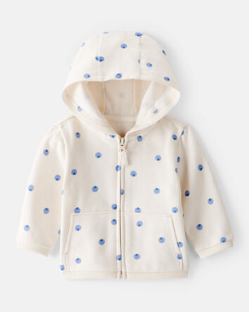 Baby Girl Blueberry Print Long-Sleeve Hoodie - Ivory, 