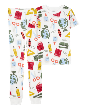Kid 2-Piece Back To School Print 100% Snug Fit Cotton Pajamas, 