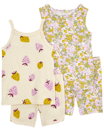 Toddler 4-Piece Floral & Strawberry 100% Snug Fit Cotton Pajamas, 