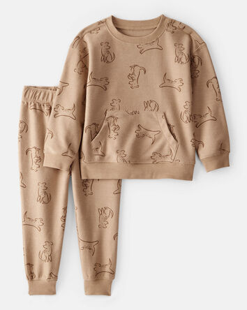Toddler Boy Dog French Terry Long-Sleeve Tee & Pant Set - Brown, 