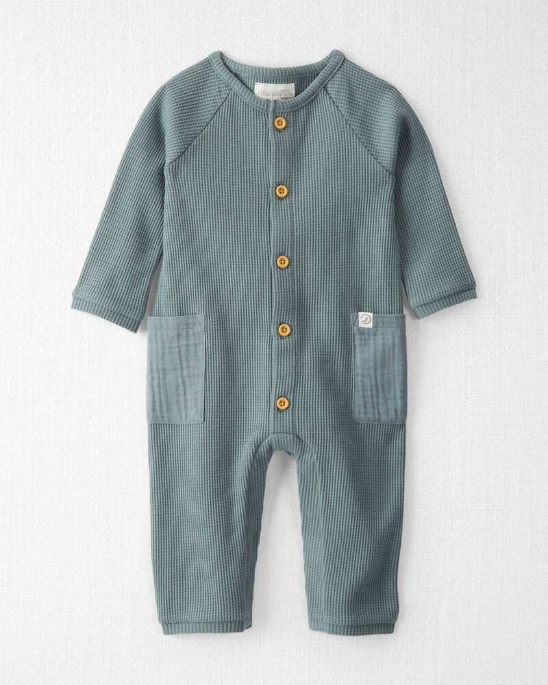 Baby Organic Cotton Waffle Knit Button-Down Jumpsuit, image 1 of 5 slides