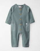 Baby Organic Cotton Waffle Knit Button-Down Jumpsuit, image 1 of 5 slides