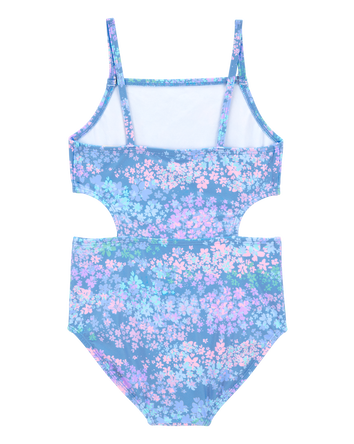 Girls 1-Piece Floral Cut-Out Swimsuit, 