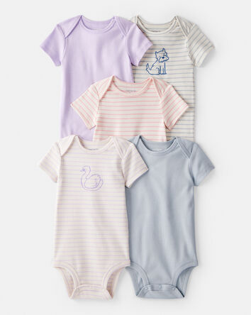 Baby Girl 5-Pack Swan Multipack Bodysuits - Purple/Blue, 