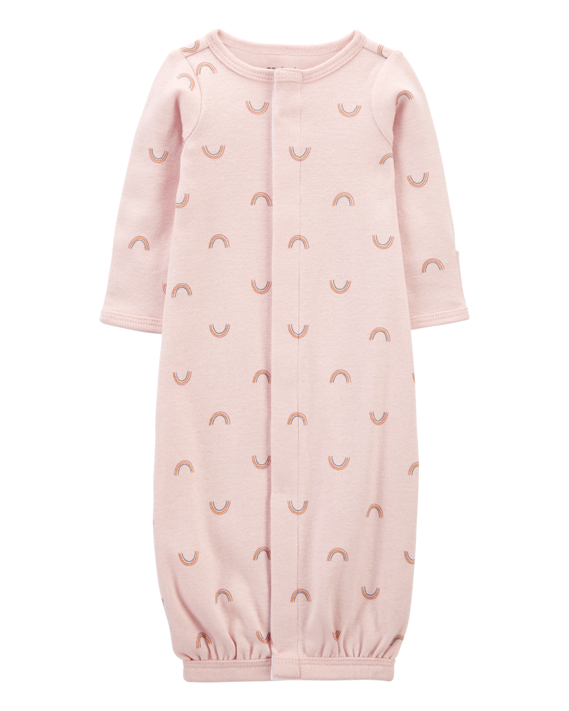 Baby Preemie Rainbow Cotton Sleeper Gown, image 1 of 6 slides