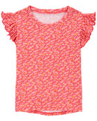 Kid Floral Print Ribbed Flutter Top, image 1 of 3 slides